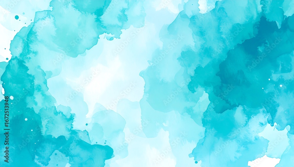 Obraz premium A soft, ethereal design featuring a captivating blend of light teal and sky blue watercolor washes, creating a serene and tranquil visual effect.