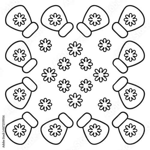 Winter mitten pattern with snowflakes, a festive and cozy design featuring mittens and snowflakes, ideal for holiday crafts and winter apparel, isolated on white background