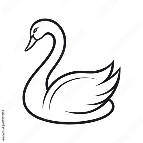 Swan Front View Outline Vector on White Background