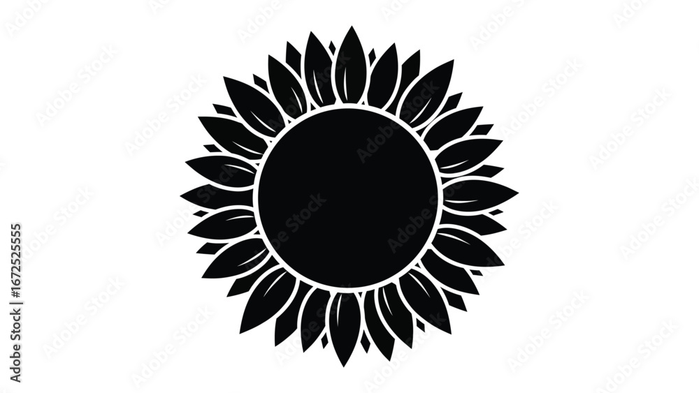 Fototapeta premium Sunflower's Black Silhouette: A stark, high-contrast image showcases the intricate details of a sunflower's silhouette in bold black and white.