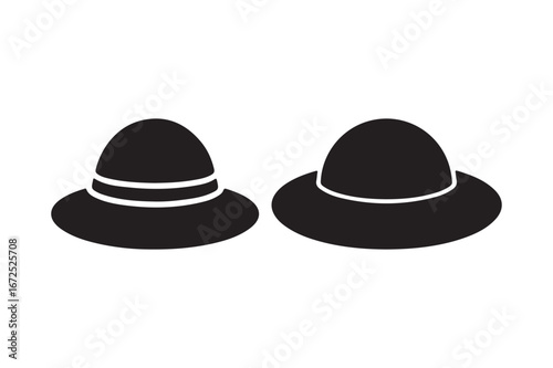 Two black silhouette hats with white bands