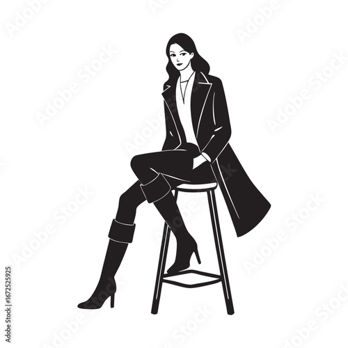 Fashion Model Sitting In Stylish Pose Silhouette