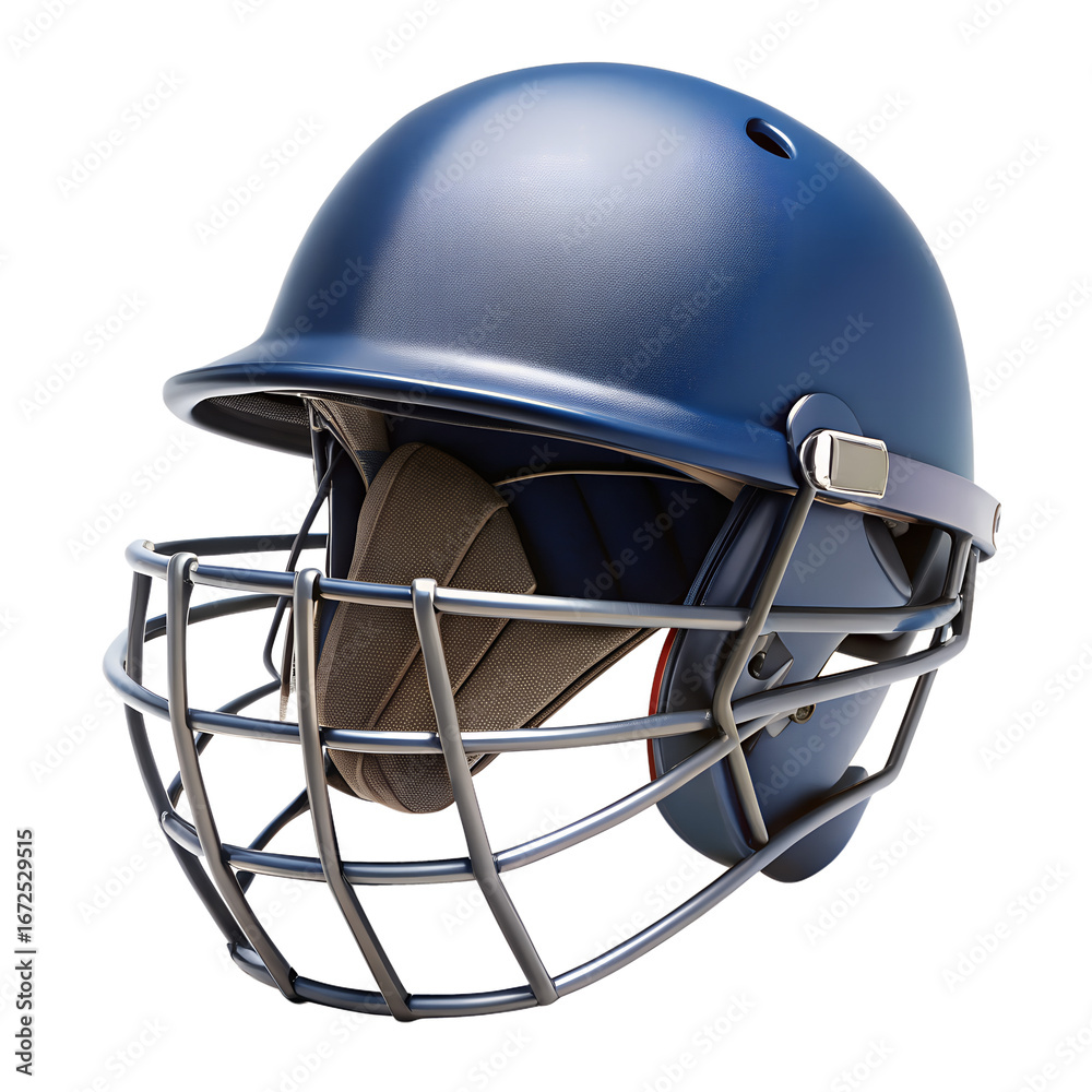 Fototapeta premium A close up studio shot of a blue cricket helmet with a dark background emphasizing its protective features