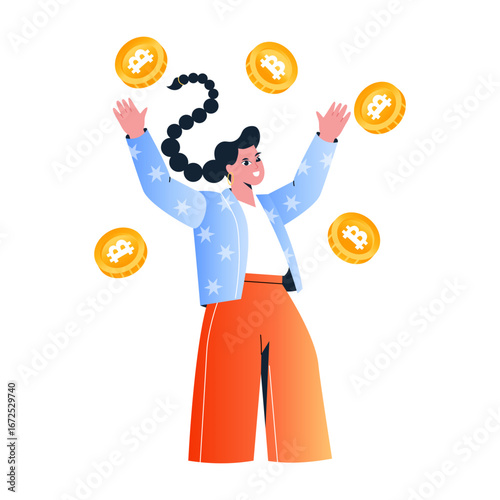 Flat style illustration depicting a character making money