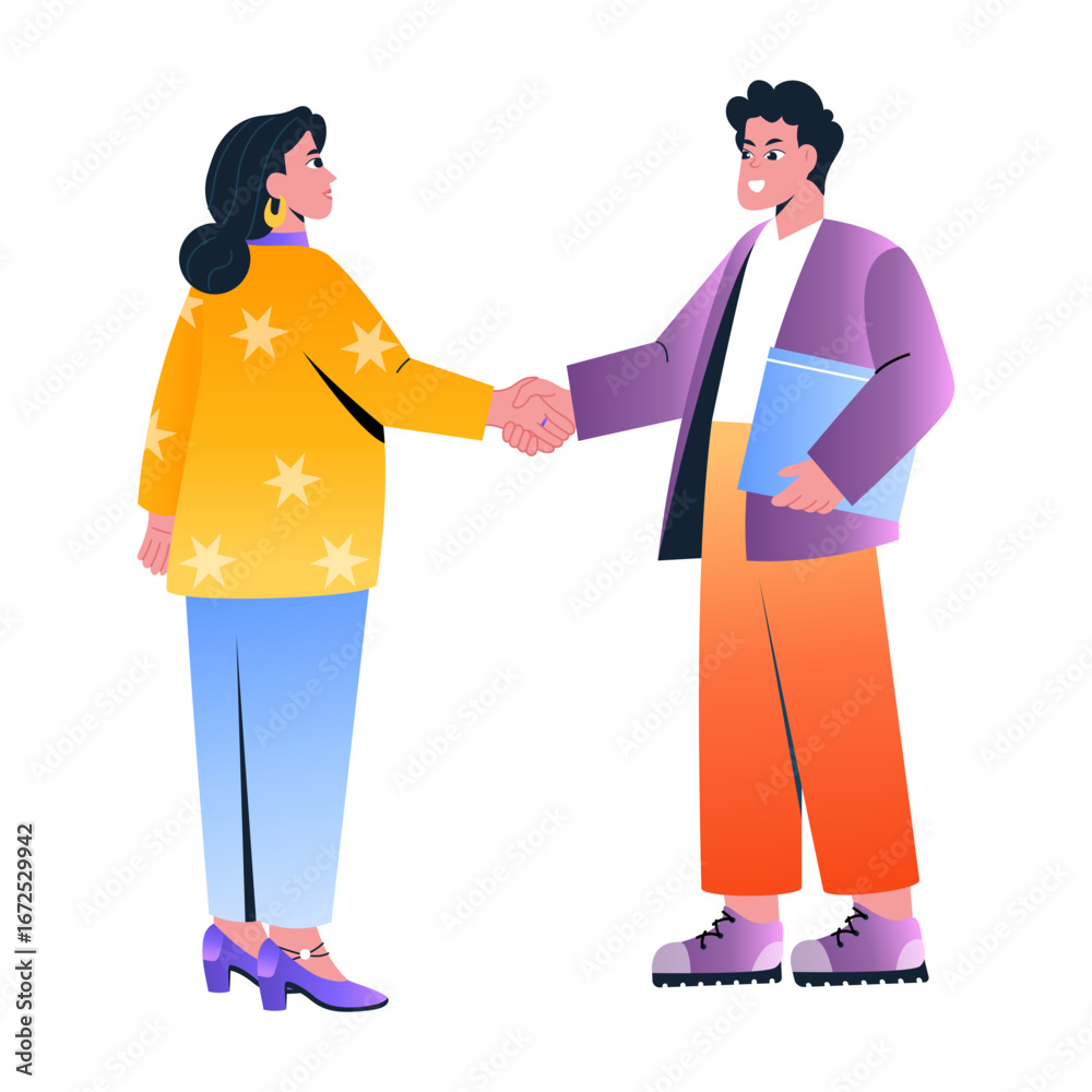 Fototapeta premium Flat style illustration depicting a partnership between characters