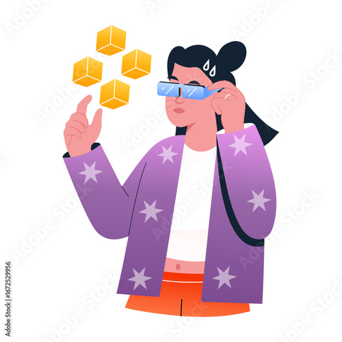 A flat style illustration showing blockchain connection concept