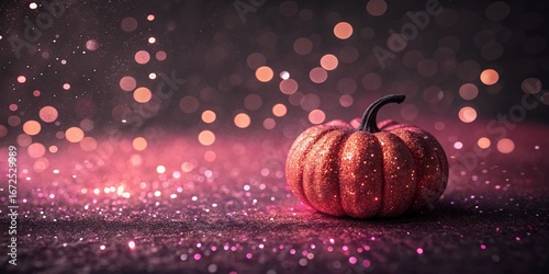 Pink Glitter Pumpkin with Sparkling Bokeh Background | Creepy Cute Halloween Pastel Decoration
