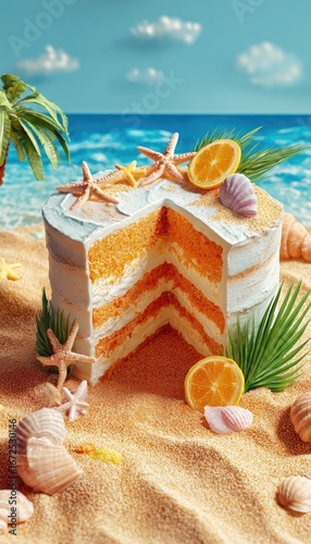 Tropical cake slice on sandy beach (2)