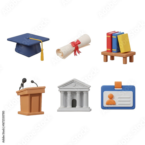 3d icon of collection of educational icons isolated on transparent background