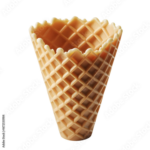 Empty waffle cone isolated on white background	