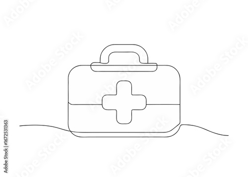 3d one line art drawing of first aid kit bosket