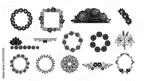 Floral Designs: A variety of stylish floral designs in silhouette, ready to enhance any creative project with their elegance and versatility.