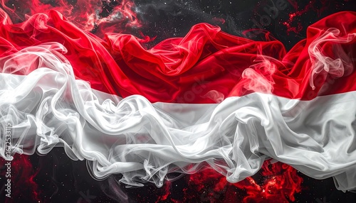 Abstract Red and White Fabric Swirls with Fire and Smoke Effects
