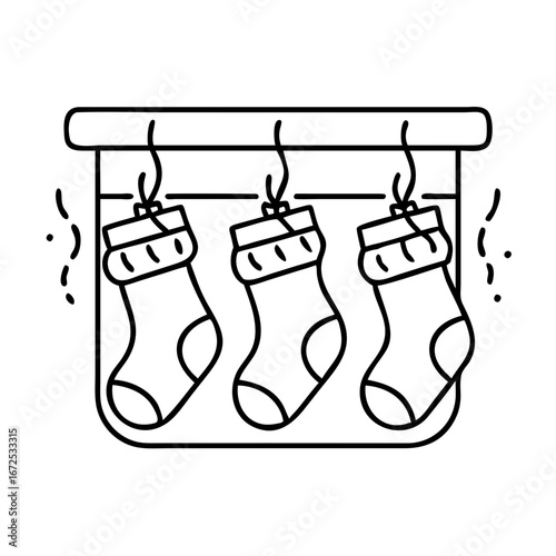 Christmas stockings vector illustration hanging on mantelpiece holiday decoration design art