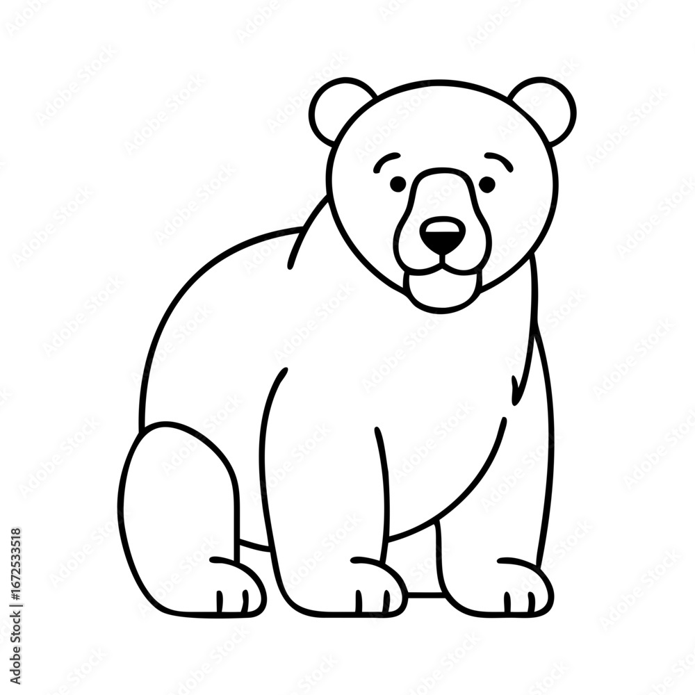 Fototapeta premium Cute polar bear drawing vector illustration animal clip art outline icon for kids coloring page