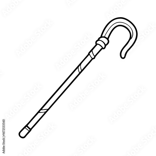 Discover the elegance of a shepherd's crook: vintage walking stick and cane vector outline art
