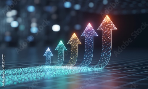 Growing Colorful Arrows with Sparkles on Dark Background