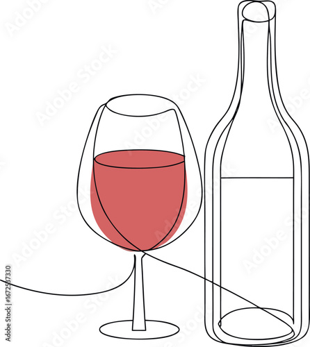 Crystal glass of red wine with bottle isolated on white for celebration at a bar or restaurant