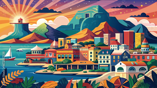 Cape Town, South Africa, where Table Mountain towers above glittering coastlines. A vibrant blend of cultures, colorful houses in Bo-Kaap, and sweeping ocean views define this dynamic southern city.