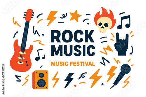Background template for a music festival or concert banner featuring a rock music theme