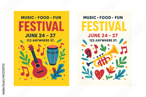 Modern summer music festival poster design featuring a colorful gradient shape and decorative elements