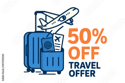 A vector background template features a world-famous tourist landmarks pattern with travel and tour special offer promo discount text