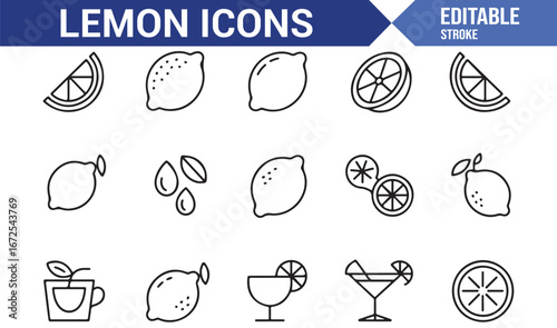 Editable vector icons for citrus fruits like lemon and lime