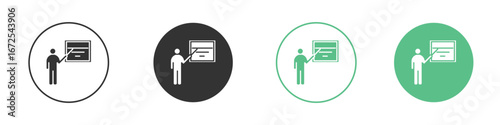 Teaching icons silhouette in flat black style.