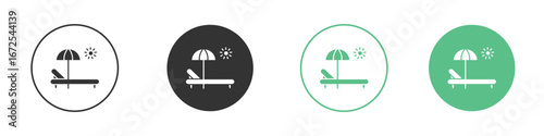 Sun bed icons silhouette in flat black style.