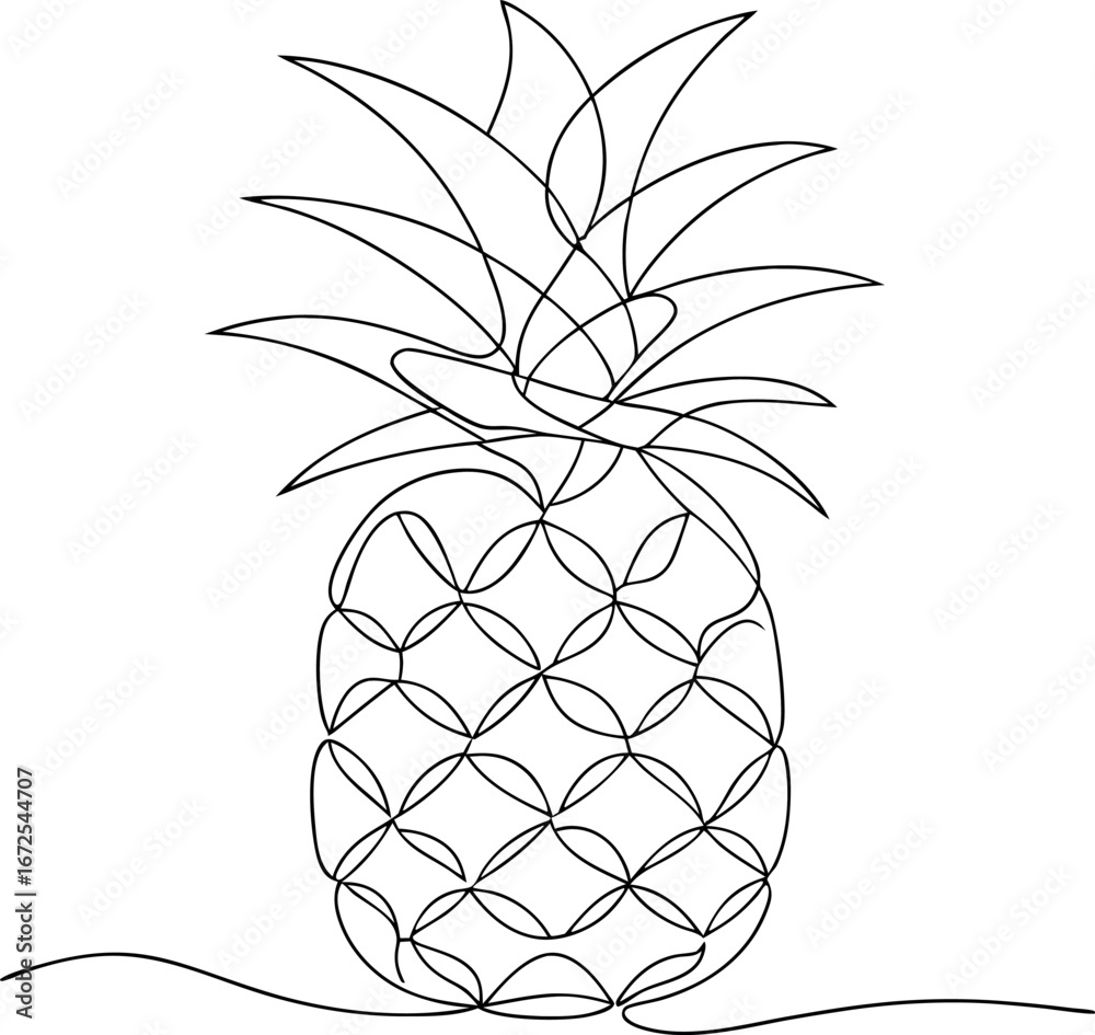 Obraz premium 3d continuous line art drawing of pineapple fruit on white background