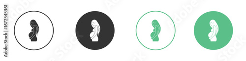 Pregnant woman icons silhouette in flat black style.
