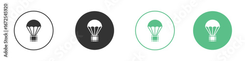 Parachute icons silhouette in flat black style.