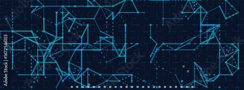 Abstract geometric vector tech background with blue digital network lines.