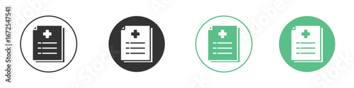 Medical record icons silhouette in flat black style.