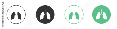 Lung icons silhouette in flat black style.