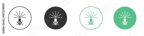 Lawn sprinkler icons silhouette in flat black style.