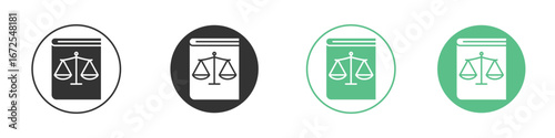 Law book icons silhouette in flat black style.