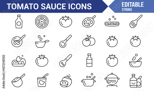 Tomato sauce bottle and ingredient vector icons for food labels