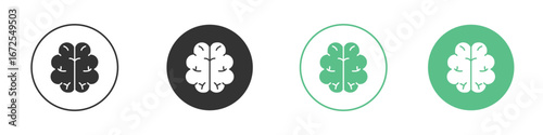 Human brain icons silhouette in flat black style.