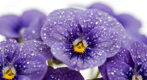 Sugared violet flowers on white background.