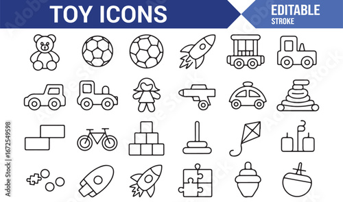Set of child-friendly toy icons for game and app development
