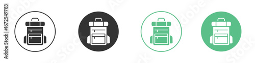 Hiking backpack icons silhouette in flat black style.