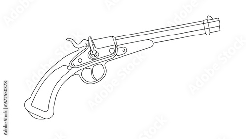  continuous one line art vector drawing of hand gun old gun