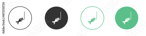 Fishing icons silhouette in flat black style.