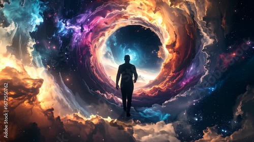 Journey Through the Cosmos: A Silhouette Exploring the Wonders of Time and Space Phenomenon