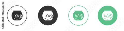 Fish bowl icons silhouette in flat black style.
