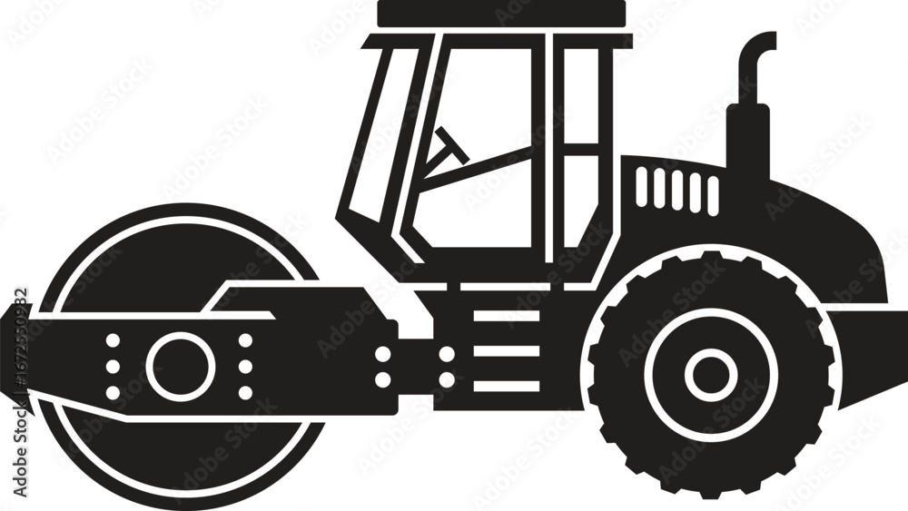 Fototapeta premium Black Silhouette of a Road Roller