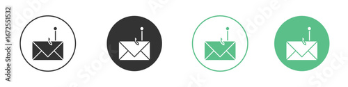 Email phishing icons silhouette in flat black style.