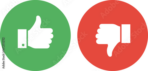 Thumbs up and down flat vector illustration. Perfect for voting, approval, disapproval, feedback, or social media concepts
