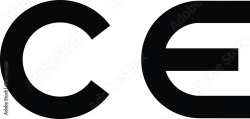 A black and white flat vector illustration of the CE mark, representing conformity to health, safety, and environmental standards within Europe